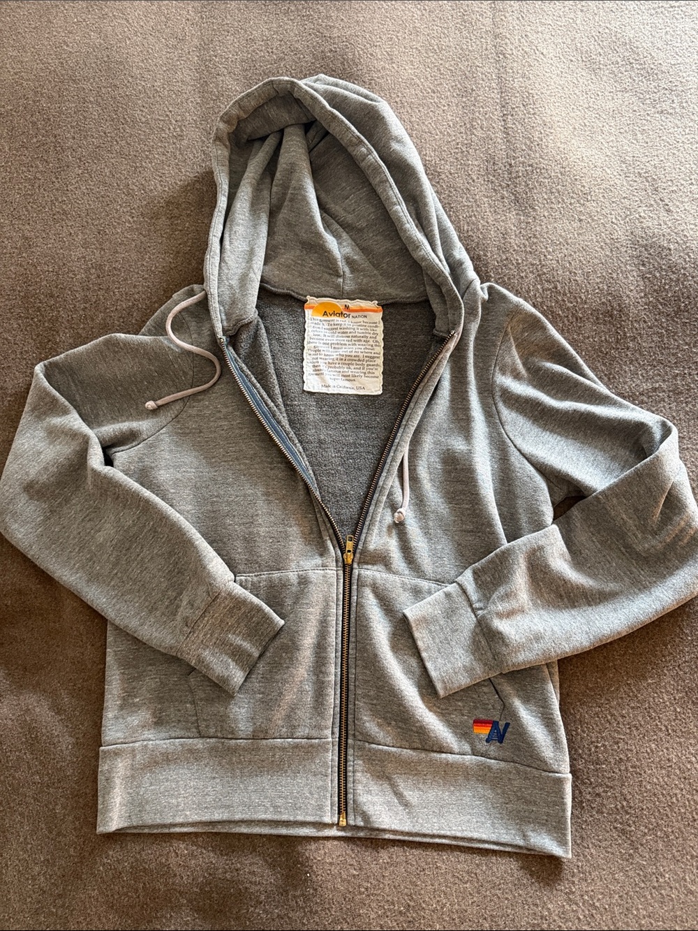 Men Aviator Naztion Grey Zip-Up Hoodie with Lightening bolt